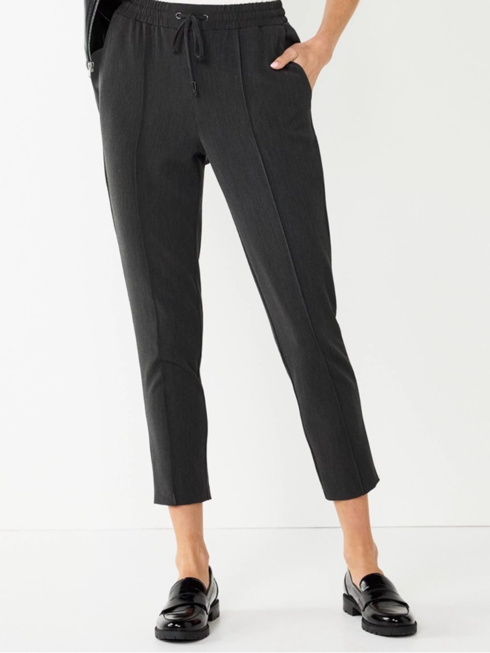 Nine West Mid Rise Jogger Pants Size XL Charcoal Grey Crop Pintuck Pockets